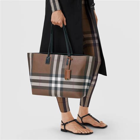 burberry medium check & leather tote bag|burberry check design history.